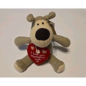 Boofle Dog I LOVE YOU VERY VERY  Knit Plush Tags Soft Toy Stuffed 8" Heart NWT